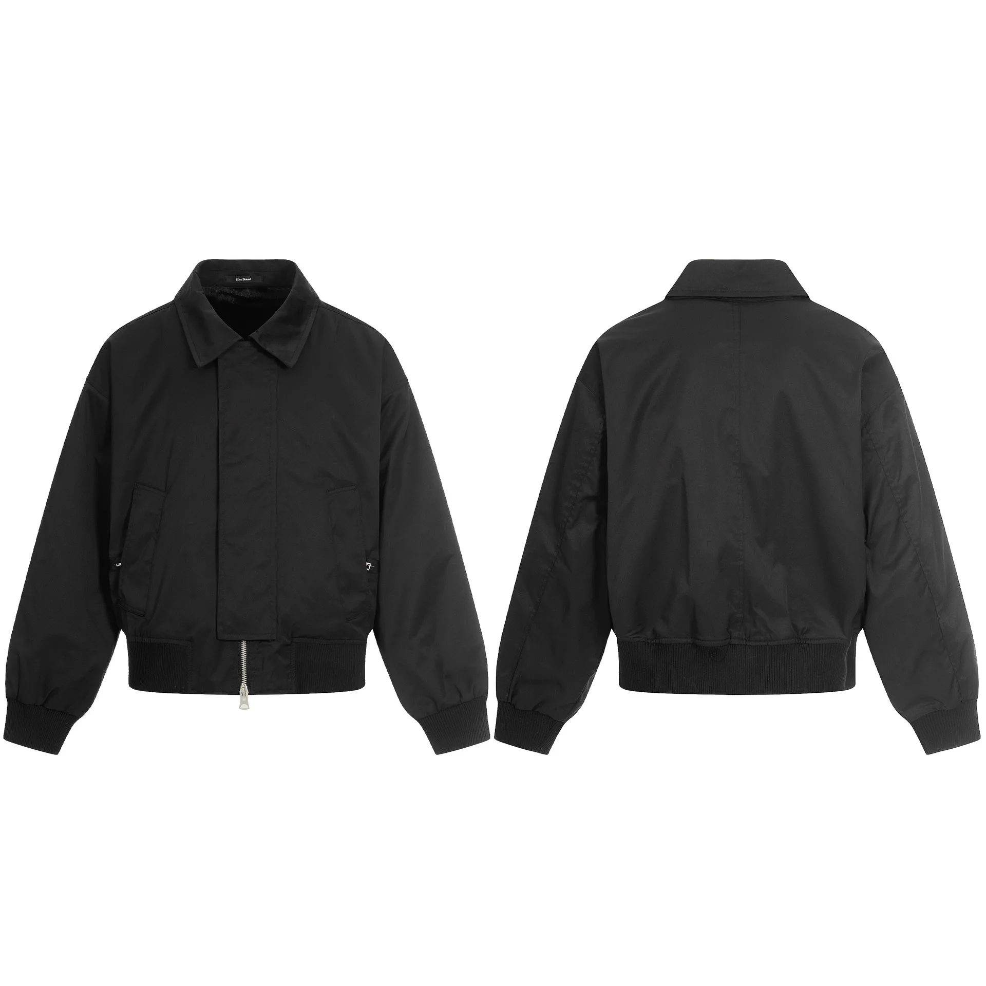 

American Retro Jaet Loose Fit Zipper Wide Collar Men's Sle ort Wide Flip Collar Pilot Zip up Top for Men And Women