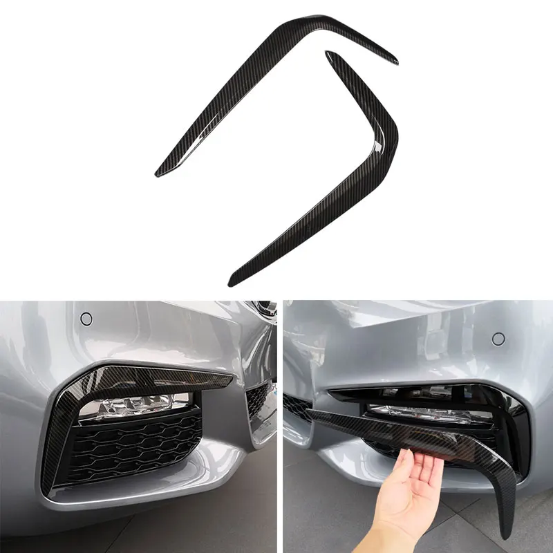 For BMW 5 Series G30 2018 - 2022 2pcs Car Front Fog Lights Lamp Eyelid Eyebrows Strips Cover Trim Accessories Carbon Fiber Style