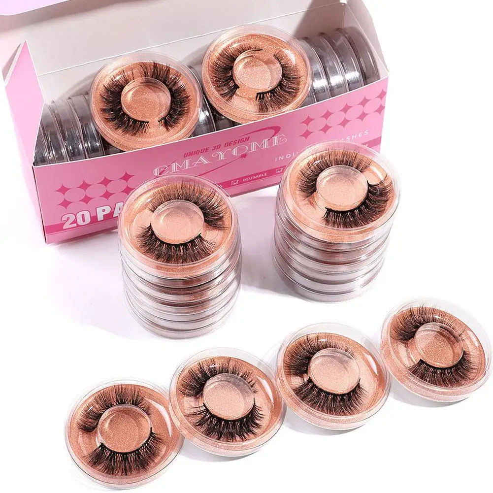 20 paires de faux cils 3D en vison synthétique, 4 styles variés, effet volumineux et recourbé, réutilisables, multipack pour usage quotidien, fêtes et cosplay