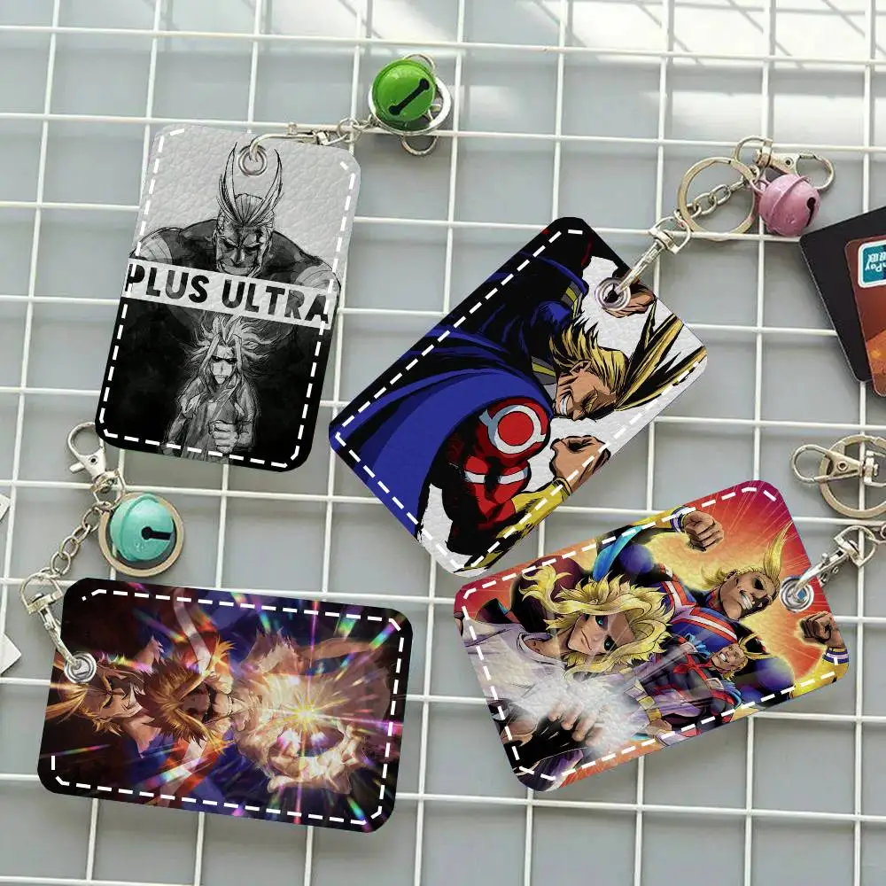 My Hero Academia All Might Card Case Keychain Access Card Bag Key Tag Ring Leather Card Holder Key Ring Access