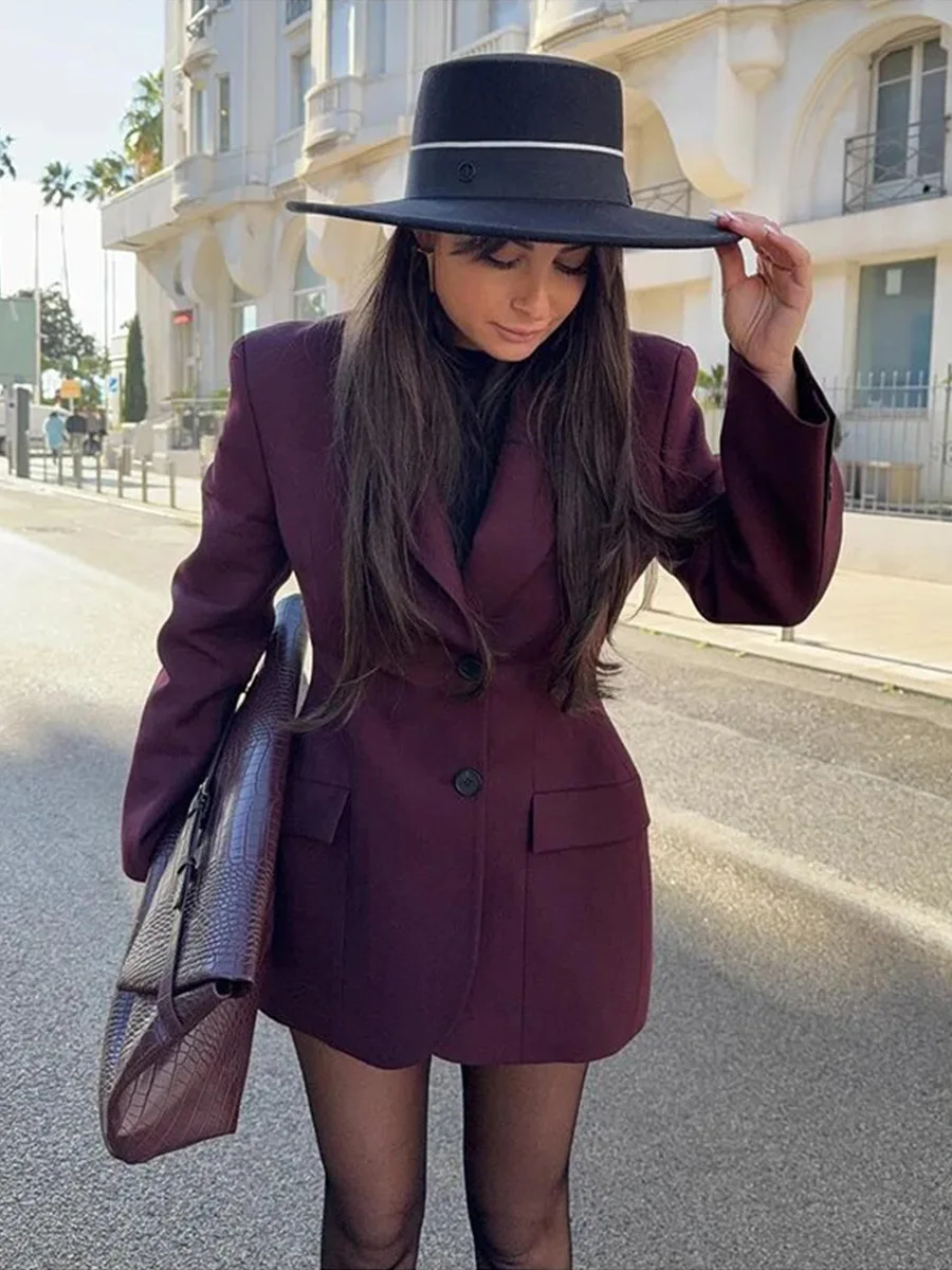 Black White Burgundy Blazer Slim Fit Jacket Women Luxury Lapel Single-breasted Overcoat Spring Autumn Lady Chic Suit Outwear New