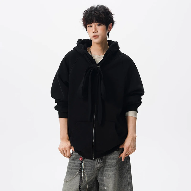 LUZHEN الشريط تزيين بلون فضفاض الشارع الشهير هوديس البلوز الرجال 2025 الخريف موضة كم طويل البلوز جديد JY4132