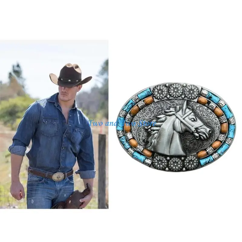 

HX6F Ethnic Carved Horse Belt Buckle Adult Unisex Clothing Accessories Buckle for DIY Belt Supplies