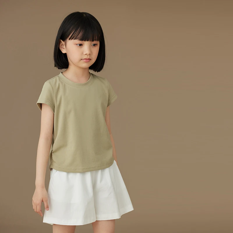 Ropa para niños y niñas, Tops de manga corta verde fresco, camiseta elástica delgada que combina con todo, verano