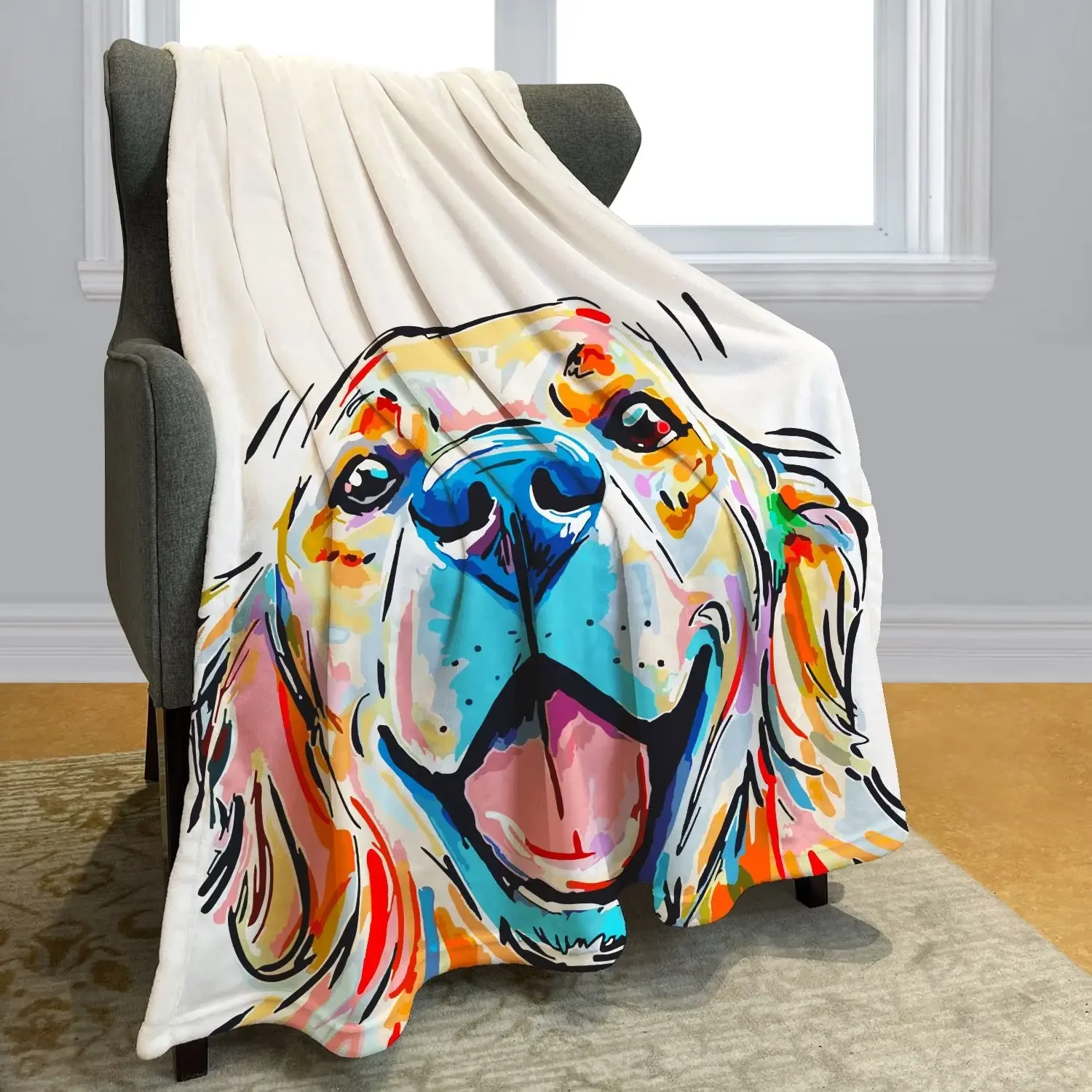Golden Retriever Blanket Warm Plush Throw Bedspread Nap Shawl for Bed Sofa Home Flannel Animal Blankets Fluffy Soft Cozy Thermal