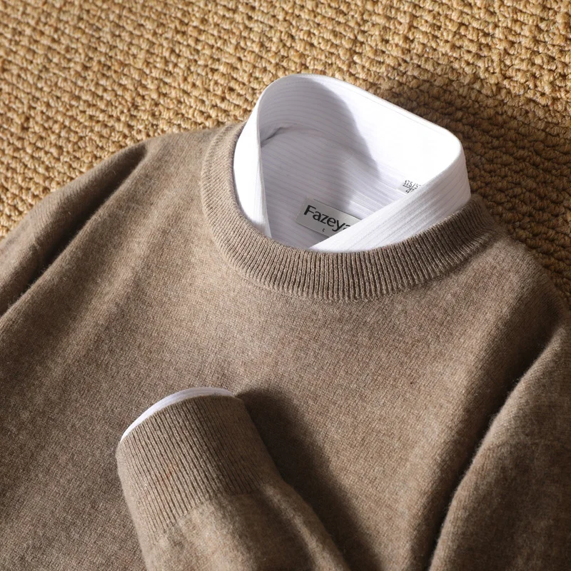 DjzDsm 100% Pure Wool Men's O-Neck Pullover Solid Large Size Loose Casual Sweater Spring and Autumn Can Be Outdoor