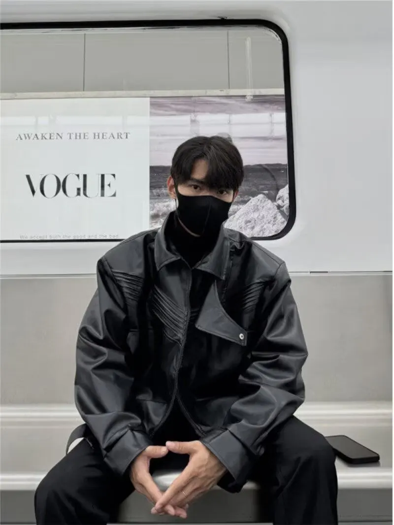 

Men's clothing 2025 autumn/winter American retro PU leather jacket, high-end fashion motorcycle jacket, men's trendy versatile t