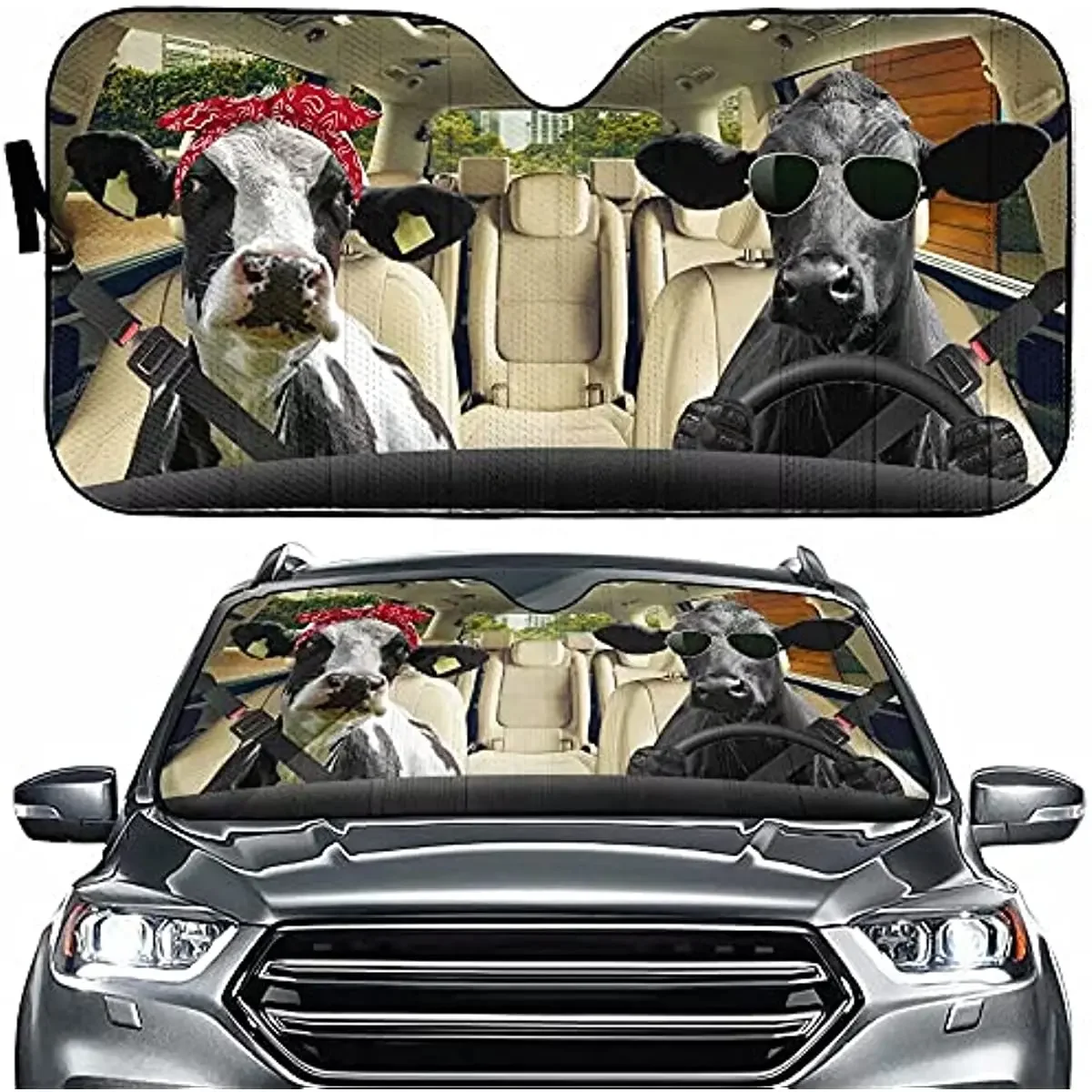 Greture Funny Cow Sun Shade for Car Windshield Blocks UV Rays,Sun Visor Protector Sunshade to Keep Your Vehicle Cool and Damage