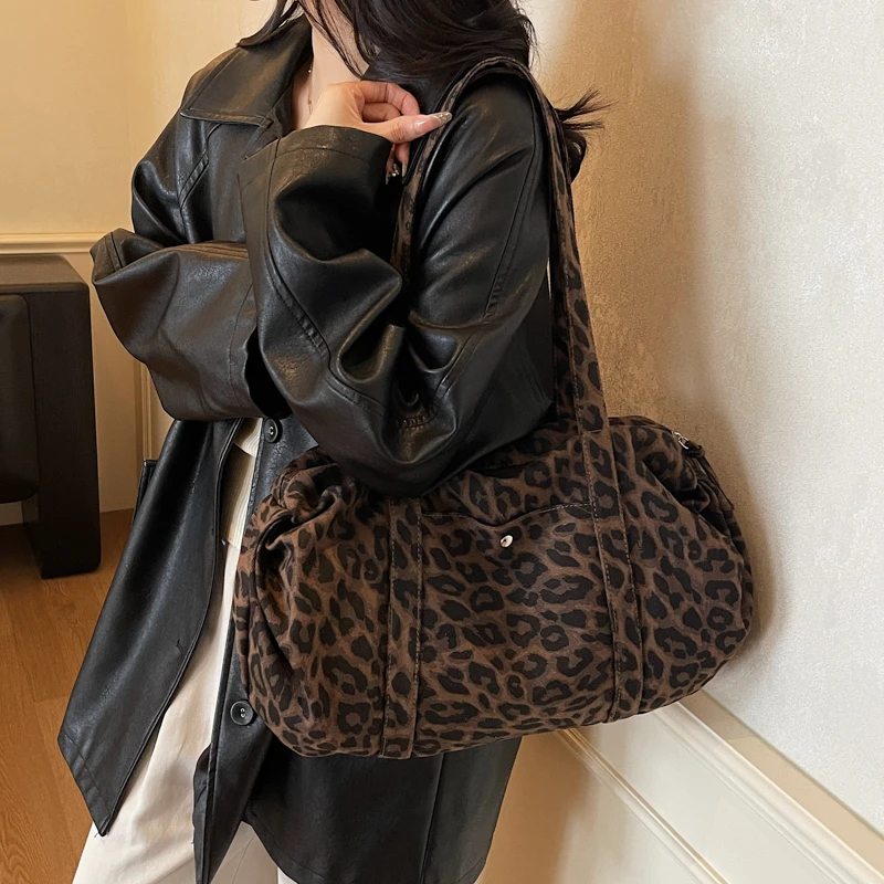 Leopardenmuster-Tragetasche für Damen, große Canvas-Umhängetasche, vielseitige Crossbody-Handtasche, Damen-Shopper-Tasche für Reisen, Arbeit und Alltag. – Detail 13