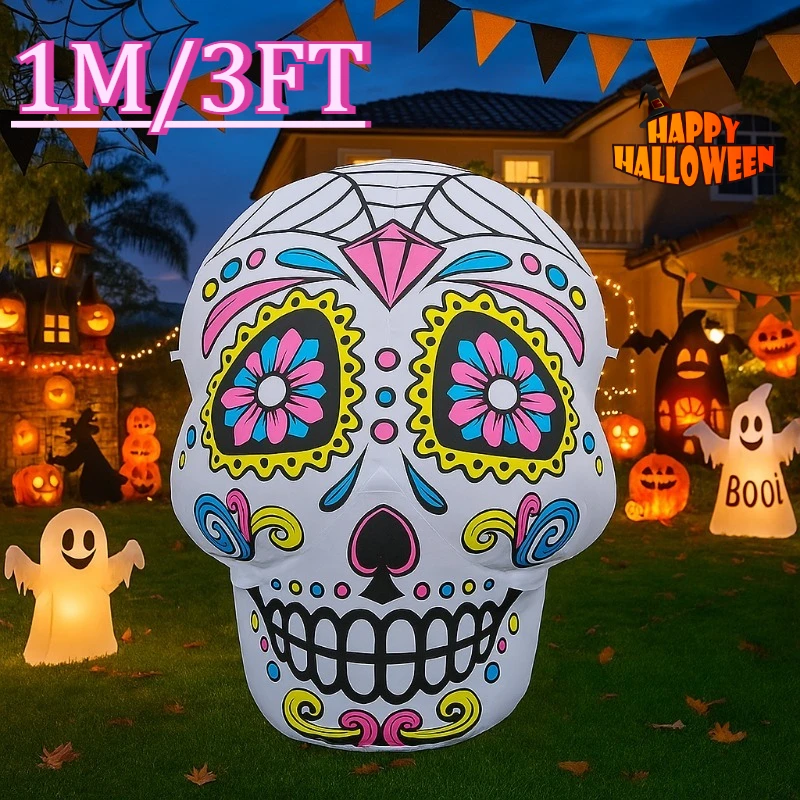 

3 фута вечерние и праздничные украшения «сделай сам», сахарный череп, выдувная надувная модель, светодиодная для патио, лужайки, двора, сада, декора на Хэллоуин, реквизит
