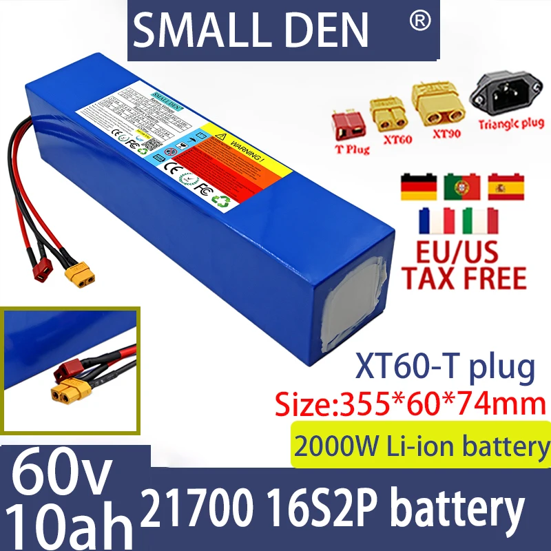 21700 60V 10Ah lithium battery pack 16S2P 1000-2000W scooter, motorcycle, tricycle, high-power electric vehicle, solar energy