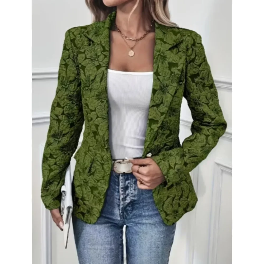 Women Elegant Long Sleeve Blazer 2026 Vintage Jacquard Lapel Suit With Single Button Autumn Winter Office Lady Business Jackets