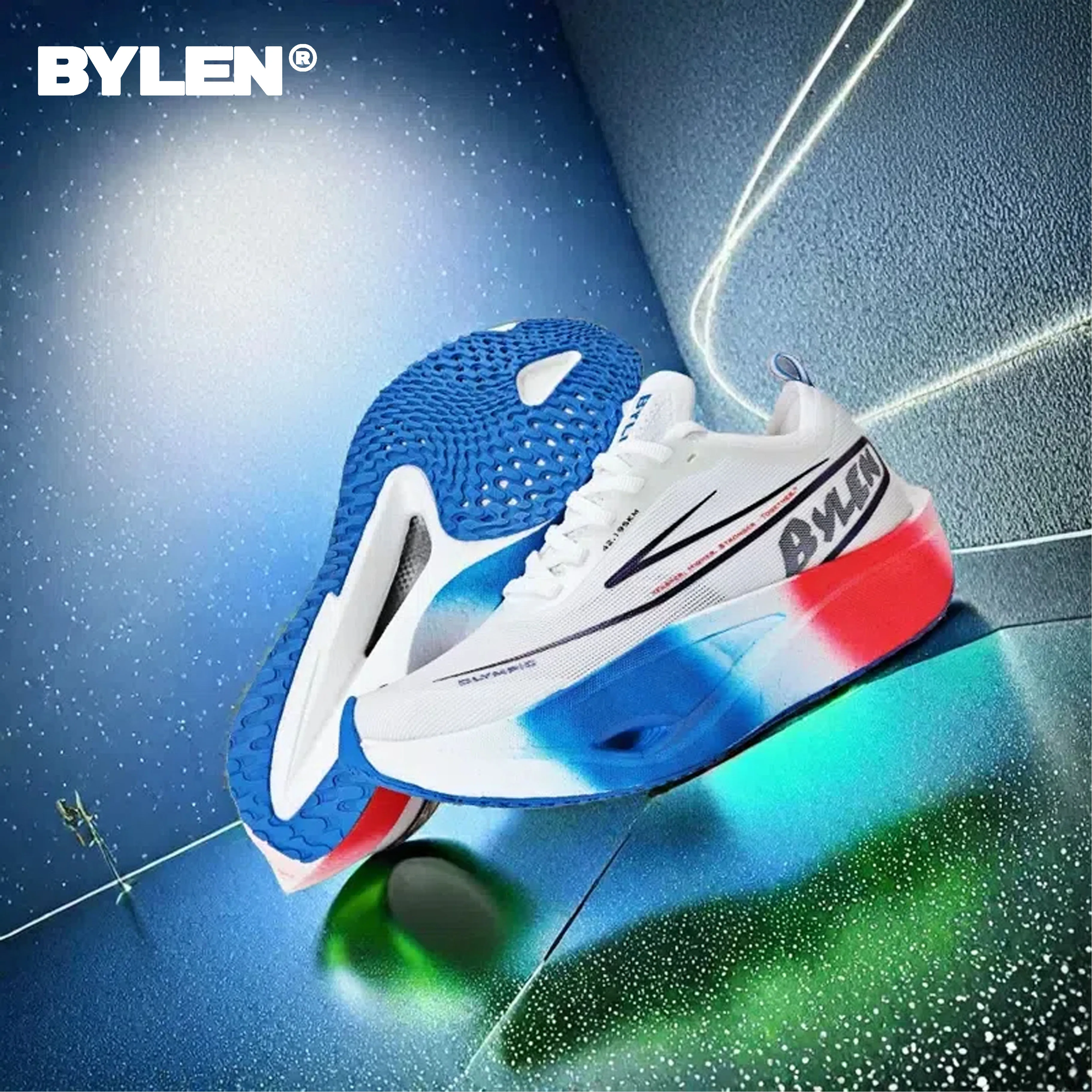 BYLEN Men Light Sneakers Full Palm Carbon Plate Running Shoes Marathon Racing Shock Absorbing Sports Training Shoes