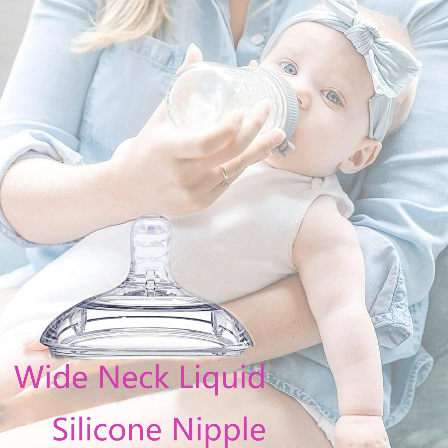 Mamilo de silicone líquido de pescoço largo de alta qualidade Mamilo de bebê Alimentação de bebê Silicone de mamadeira 2 peças