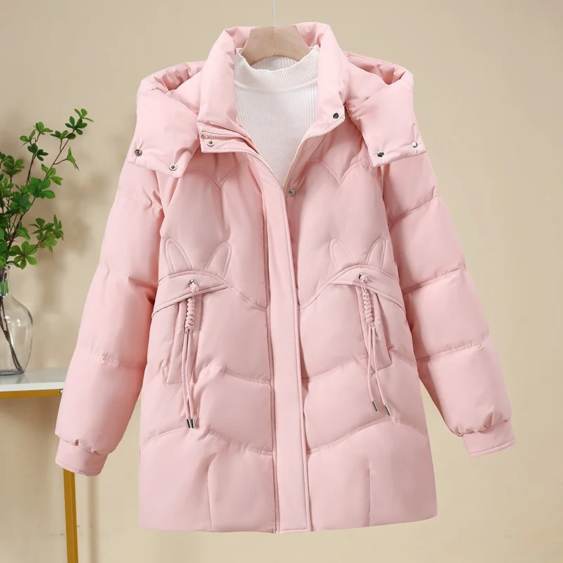 العصرية المرأة أسفل القطن Jaet Thiened منتصف طول فضفاضة تناسب معطف الشتاء الدافئة التخسيس ملابس خارجية طويلة Sve سستة إغلاق #2