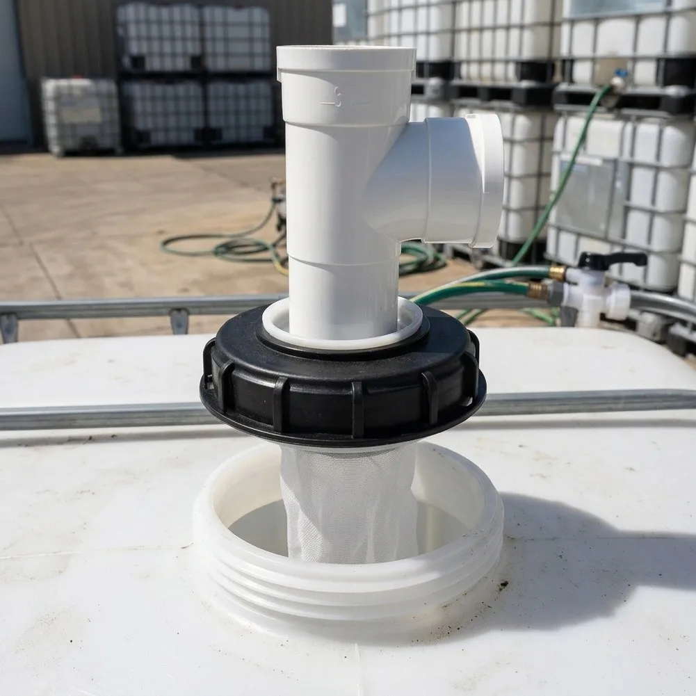 Vertical T-Shaped 165mm For IBC Tote Cover With Filter For Water Tanks DN150 Ton- Bucket Plastic Filter Cover