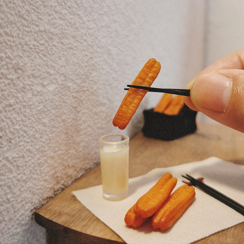 Dollhouse Miniature Mini Soybean Milk Deep-fried Dough Sticks Breakfast Model Simulation Food Dolls House Accessories Kids Toys