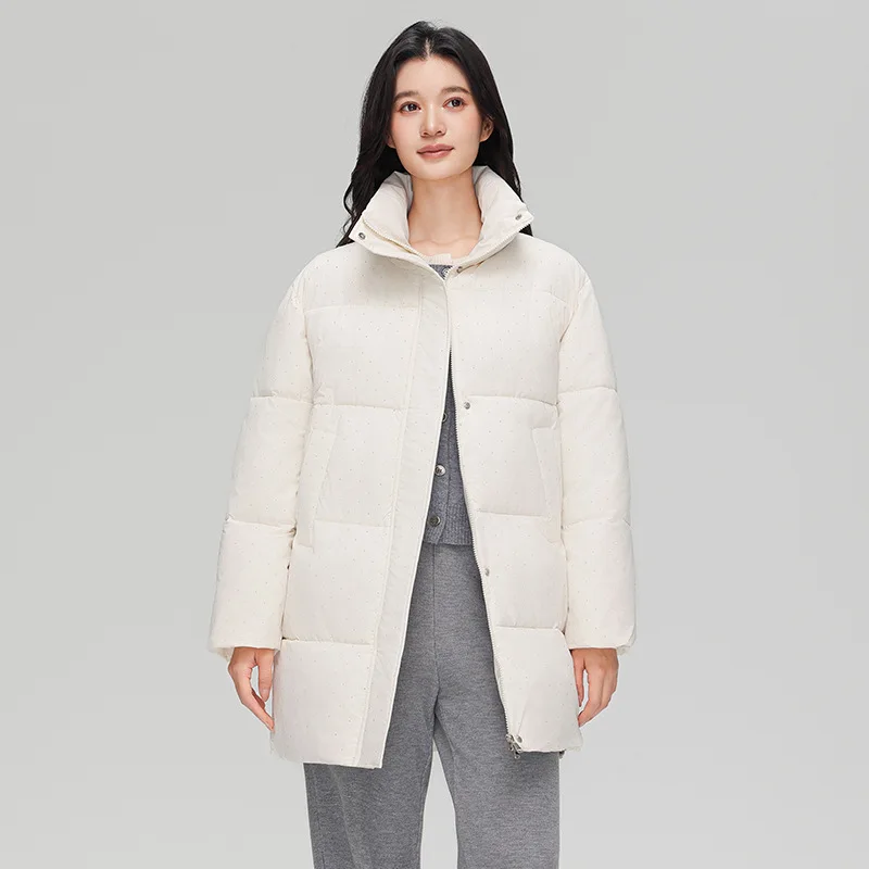 Parka Wanita Musim Dingin Hangat, Model Longgar Kasual Lengan Panjang, Mantel Fashion Polos dengan Ritsleting, Pakaian Luar Berlian Berkilau untuk Pelajar, Terbaru