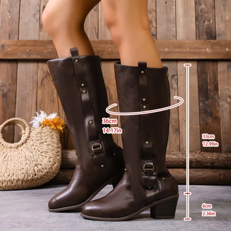 

Brown Boots Women's Fashion Belt Bule over Knee High Riding Boots Spring Summer Waterproof Platform Korean Plus Size 41 42 43