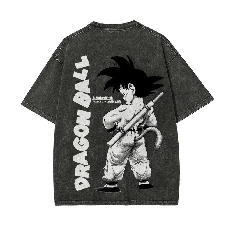 

Dragon Ball Z Retro Washed T Shirt Men Anime Character Graphic Tee Casual Soft Cotton Short Sleeve T shirt Street Style