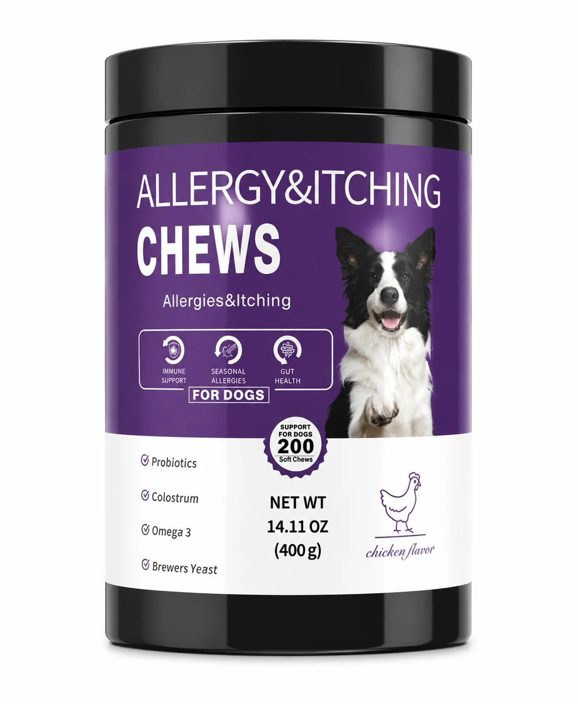 200 tabletas masticables para alergias en perros, suplementos para aliviar la picazón, probióticos y vitaminas para la piel y el pelaje, antipicazón e inmunitario para el tratamiento de las patas de perros.