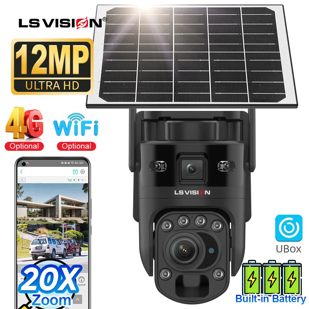 LS VISION Ubox 4K 20X Optical Zoom 4G Solar Camera Dual Screen Outdoor WiFi PTZ PIR Detection Human Auto Tracking CCTV CameraS