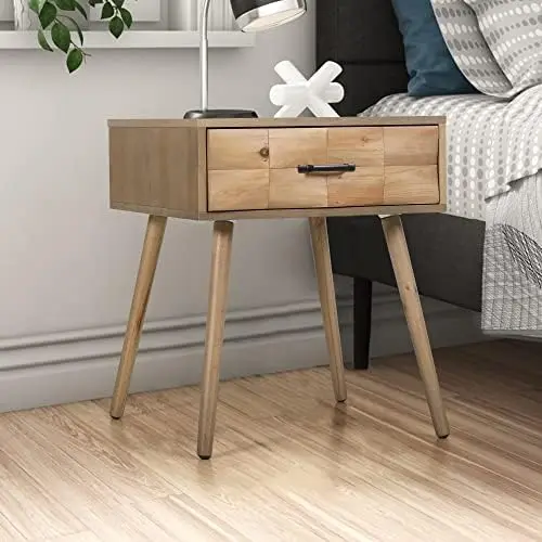 

Farmhouse Modern Wood Square Coffee End Side Tables Nightstand Rustic with Drawer Small Bedside Room Bedroom Sofa Table top