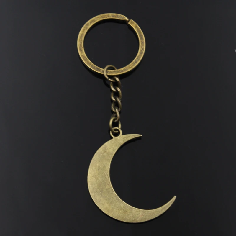 Fashion Keychain 44x33mm Big Moon Bronze Silver Color Pendants DIY Men Jewelry Car Key Chain Ring Holder Souvenir For Gift