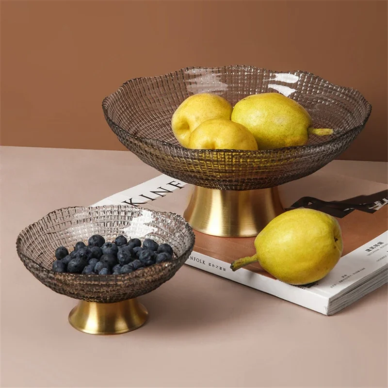 

Creative Glass Fruit Plate Living Room Tea Table Home Snack Plate Metal Glass Storage Box Fruit Basket Platters And Trays Plates