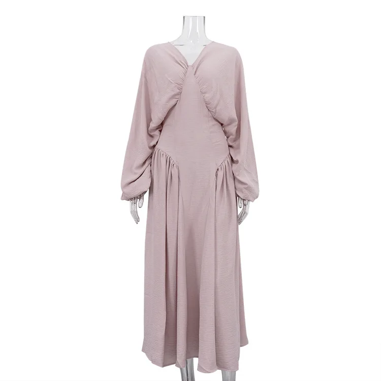 Ele V-ne Batwing Sve ارتفاع الخصر Bodycon طويل الدكتور المرأة Faionable ثوب شيك ثنيات Sle الزفاف الدكتور