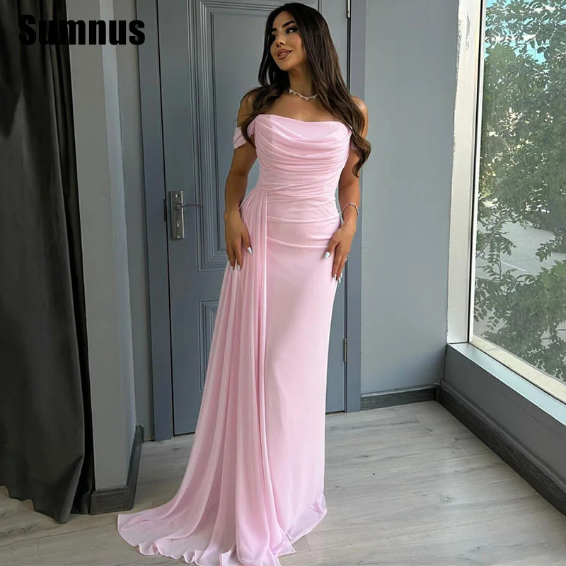 

Sumnus Elegant Mermaid Pink Evening Dresses Off Shoulder Floor-Length Formal Occasion Dresses فساتين سهرة Customized