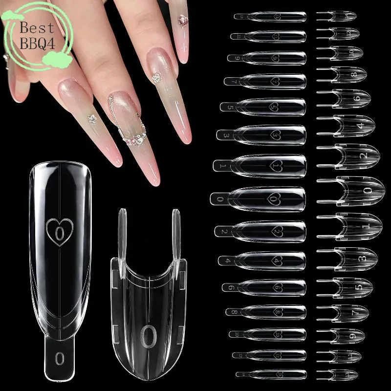 (BBQ4)Sandwich Dual Nail Forms 120pcs 15size Rocket Shape Full Cover Top & Bottom Mold For Nail Art Extension Manicure Kit