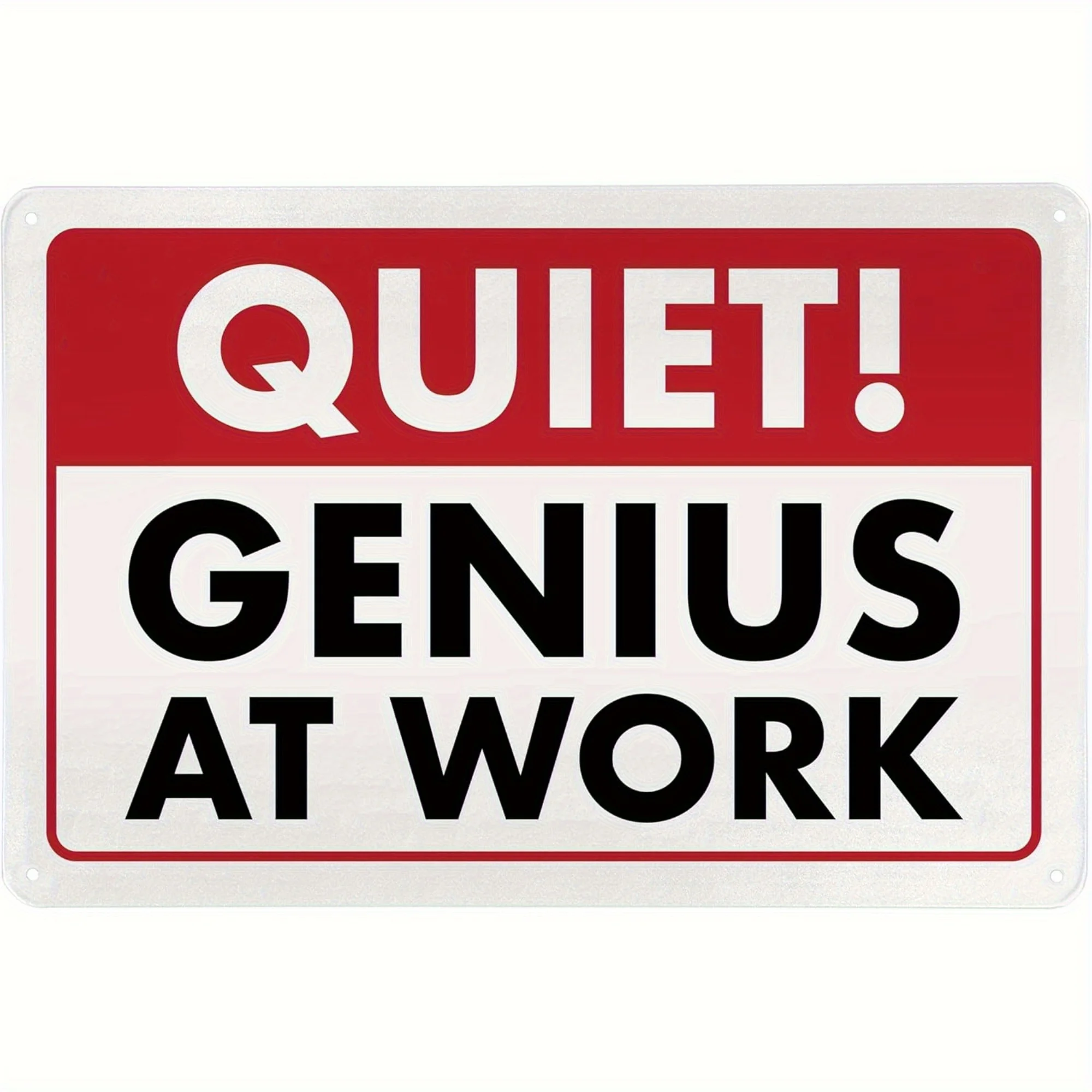 قطعة واحدة من لافتة ديكور الحائط الحديدية الرجعية - "هدوء! Genius at Work" - فن معدني سهل التعليق للمنزل والمكتب والمقهى والبار والمرآب - فيرسا