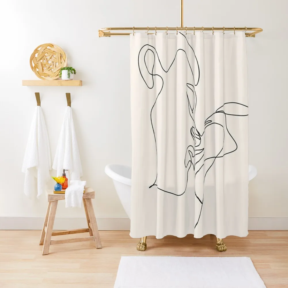 Couple lineillustration. Love print. Minimalist people. 2 faces. Man amd woman. Love vector. Symbol of love Shower Curtain