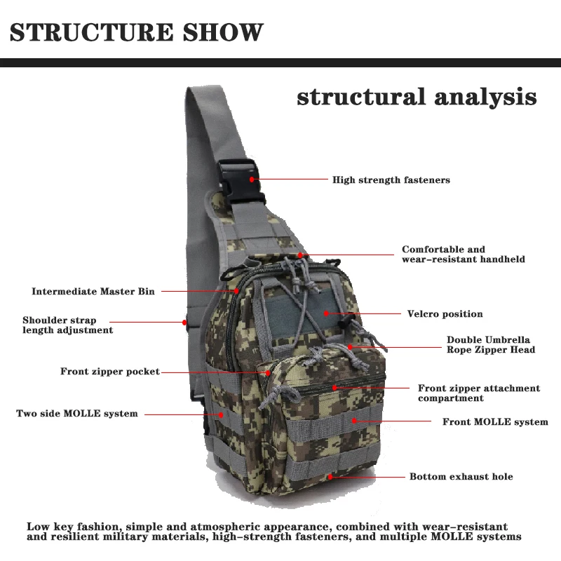 Outdoor Hunting Tactical Shoulder Bag Nylon Molle Hiking Chest Strap Bag Outdoor Hunting Camping Fishing Bag