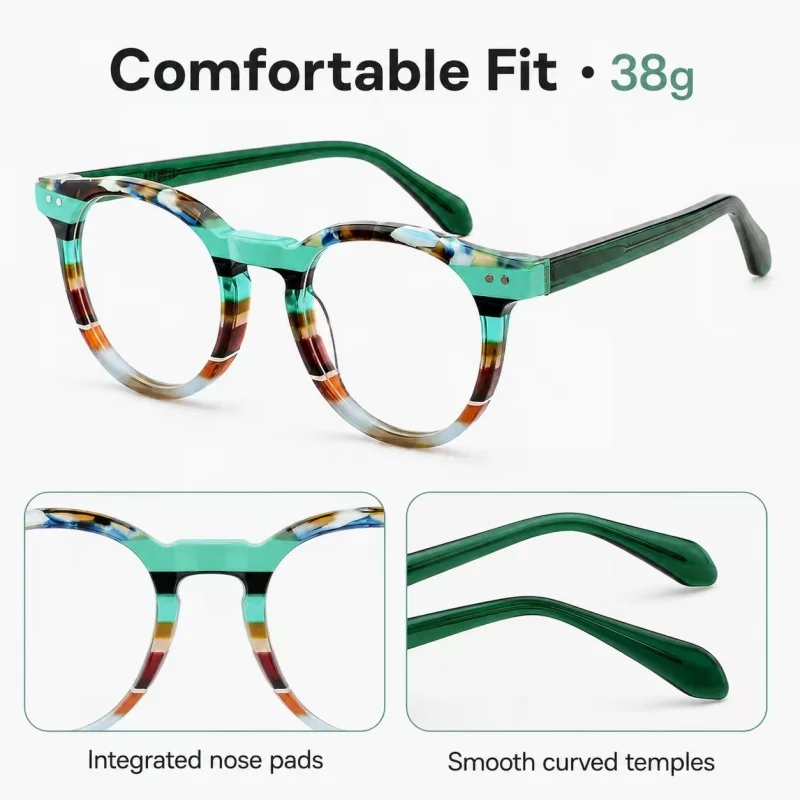 F·DRACON New Dual Color Circular Men's And Women's Eyeglass Frames Made Of Sheet Metal High-quality Light Luxury Frame FP2215