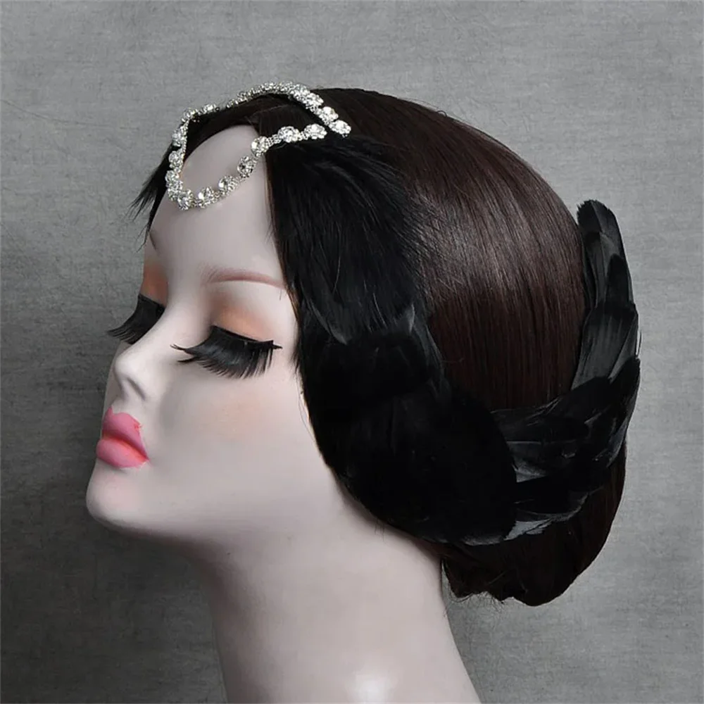 Nouveau Swan Lake Ballet blanc noir cheveux plume bandeau avec diamant strass coiffure plume casque