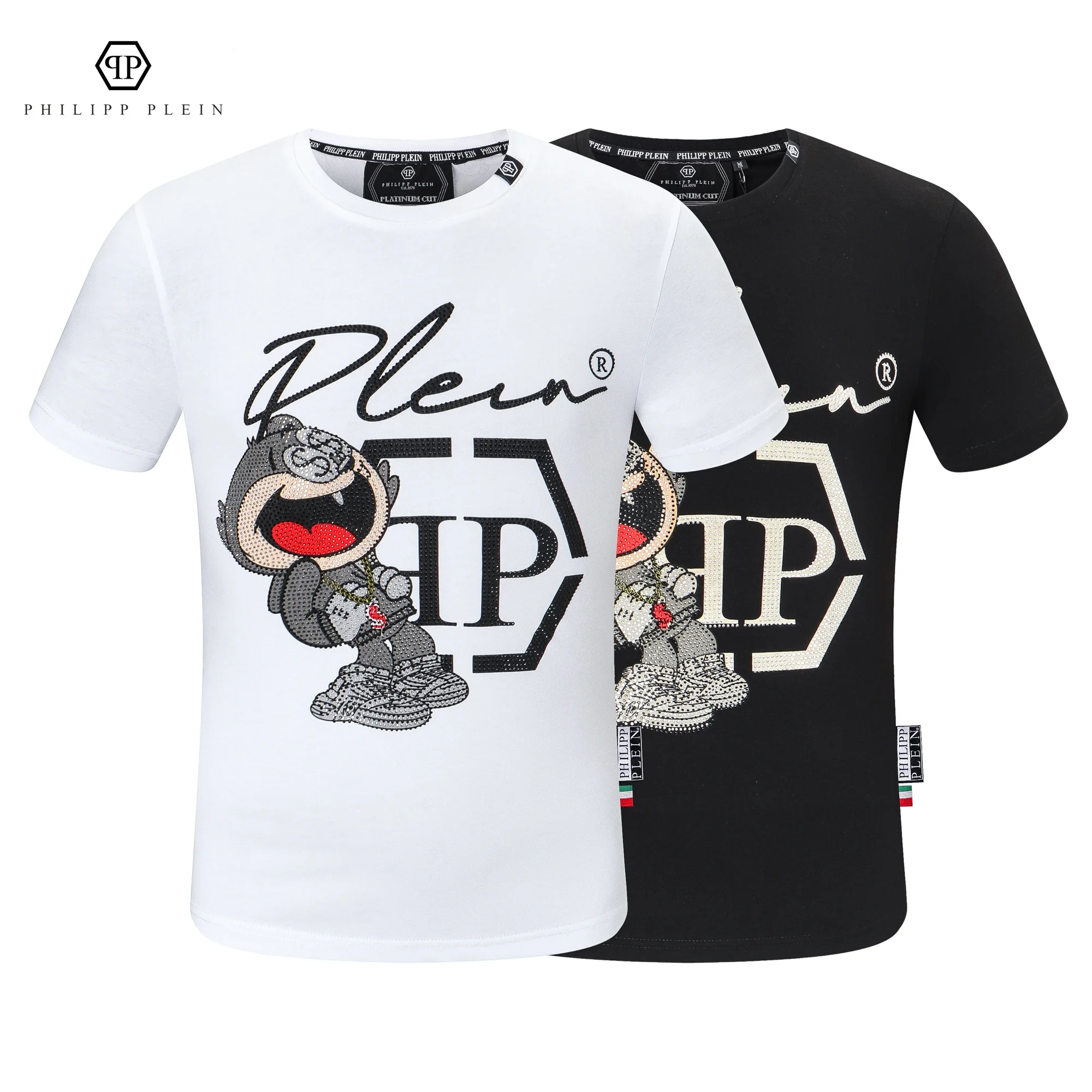 Philipp Plein Original Design Personality Classic Retro Fashion Summer Men's and Women's Hip Hop Diamond Cartoon Crew Neck shirt Men's and Women's Casual Party