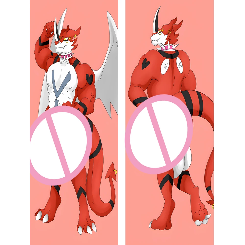 Fluffy Furry Guilmon (Digimon Adventure) Anime Dakimakura Pillowcase Home Bedding Hugging Pillow Cover Case Double-sided Print