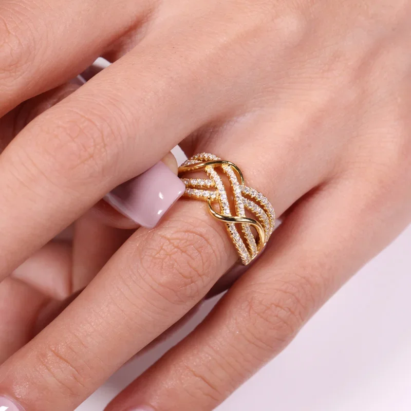 New Multi Cross Design Gold Color Women Rings for Wedding Luxury Paved CZ Exquisite Female Accessories Fashion Modern Jewelry