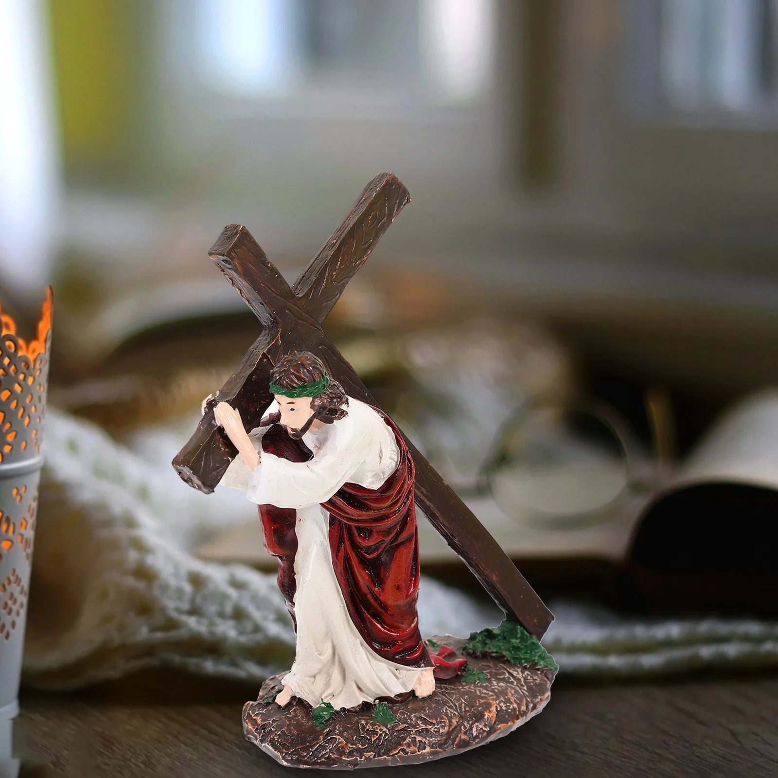 

1Pcs Carrying Cross Ornament Resin Catholic Decoration for Home Office Christian Gift Resin Jesus Cross Sculpture