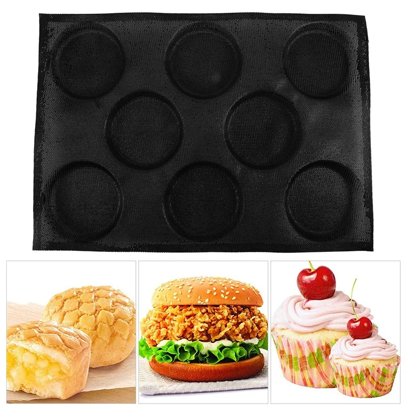 8 Holes Hamburger Bun Pans For Baking Mesh Silicone Bread Pans For Baking Non Stick Perforated Baking Molds