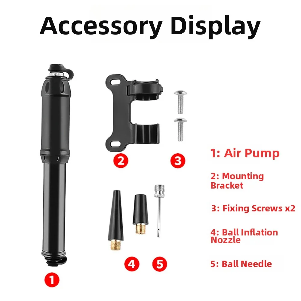 Portable Tire Pump High Pressure Pump Cycling Commute AS SHOWN Aluminum Alloy Body Flexible Hose Design Max 100 PSI