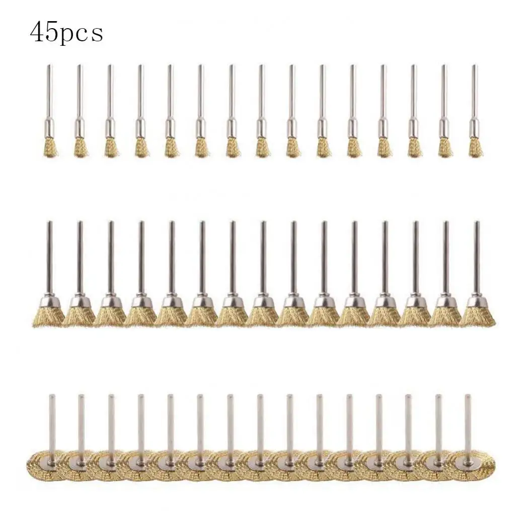 

45pcs Gold Wire Brush Pen / Bowl / Parallel Type Small Brush Removal Rust Rotary Tool for Drill Polishing Grinding Wheel