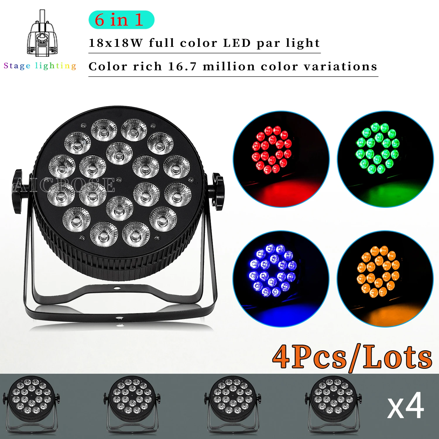 4Pcs/Lots18x12W RGBW 4in1 18x18W RGBWA UV 6in1 Aluminum LED Flat Par Light Professional Stage Lighting DJ Disco Wedding Party