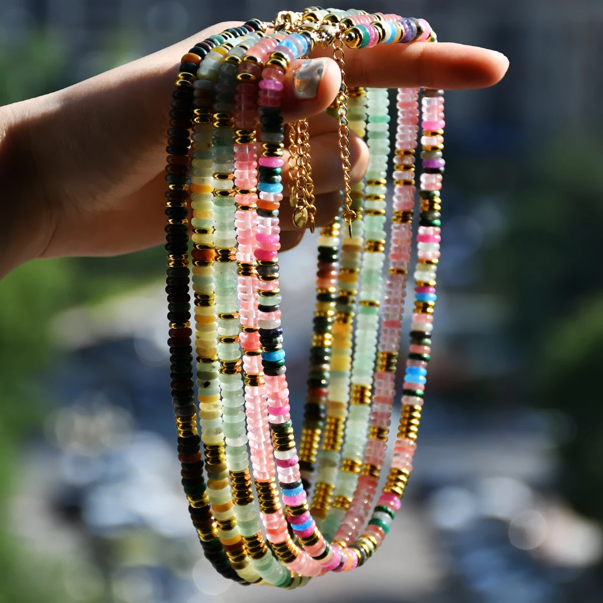Colorful Natural Stone Beaded Necklace Bohemian Women's Fashionable Sweet And Personalized Handmade Jewelry Festvial Party Gift
