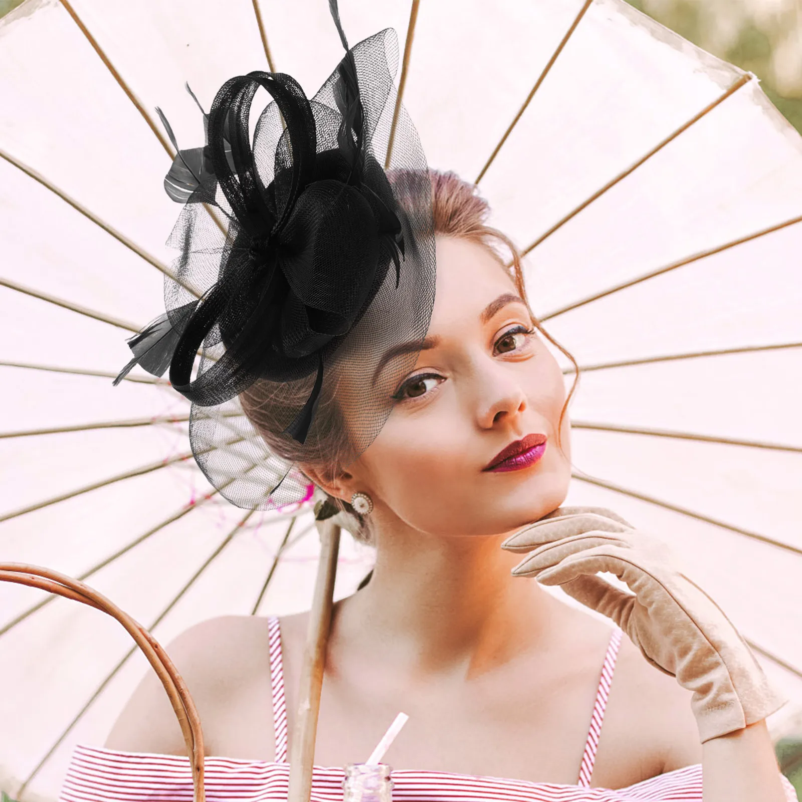 

Elegant Gauze Fascinator Hat for Women Headband Tea Party Wedding Banquet Lightweight Fade-Resistant Graceful Artificial Plume