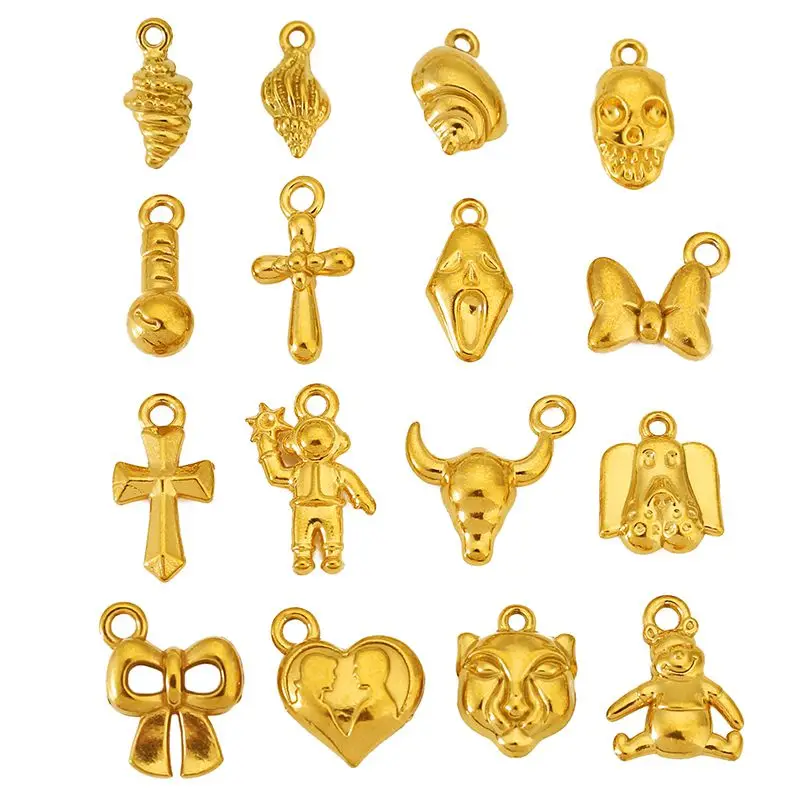 

5pcs Stainless Steel Conch Cross Bowknot Love Bear Skeleton Charms 18K Gold for Diy Necklace Bracelet Earrings Jewelry Making