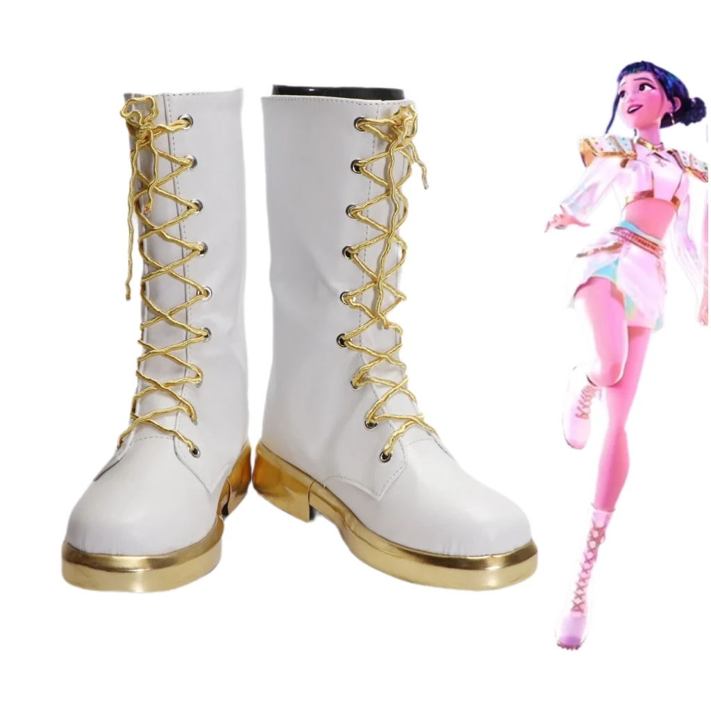 Anime kpop caçadores de demônios meninas rumi zoey mira cosplay traje sapatos branco artesanal botas de couro falso botas de alta qualidade