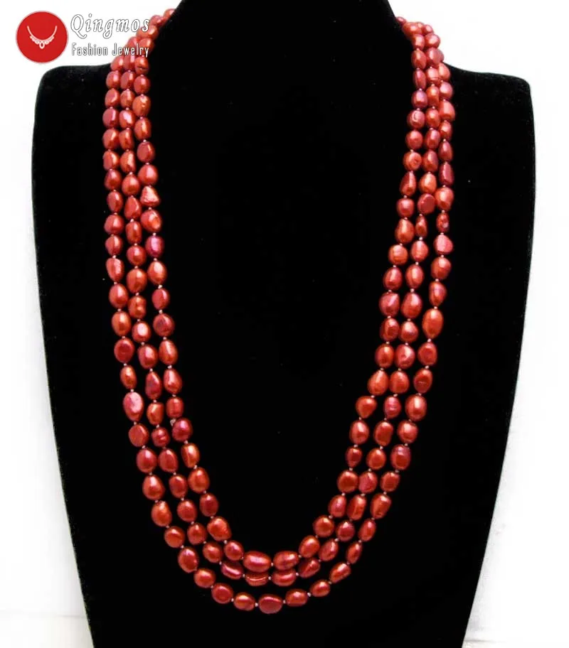 

Qingmos 7-9mm Baroque Natural Red Pearl Necklace for Women Jewelry Long Necklace Sweater 80'' Colar nec6357